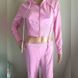 Pink sweatsuit crop top and sweatpants